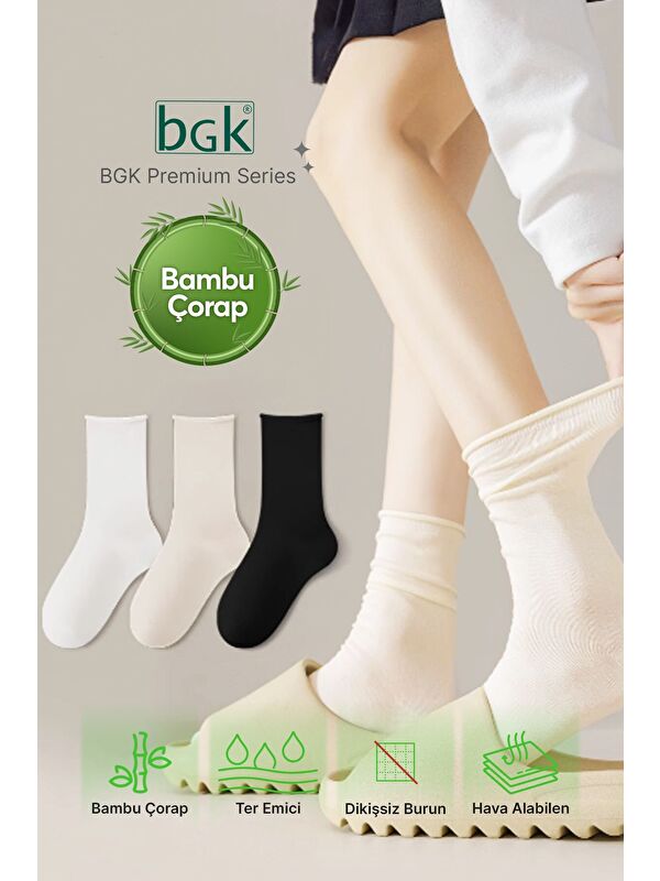 BGK 3 Çift Bambu Kadın Lastiksiz Renkli Soket Dikişsiz Çorap