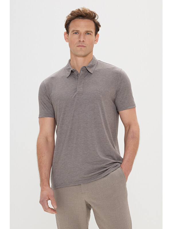 Altınyıldız Classics Erkek Kahverengi Slim Fit Dar Kesim Polo Yaka Jakarlı Tişört