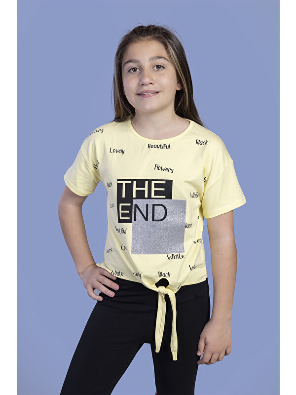 Toontoykids Kız Çocuk Komple Baskılı Bağlama Detaylı Tişört