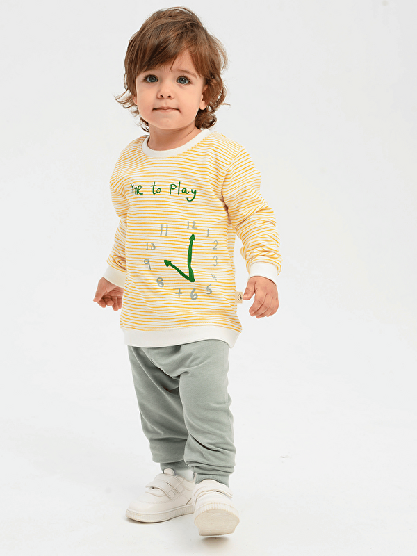 Luggi Baby Bisiklet Yaka Baskılı Erkek Bebek Sweatshirt ve Eşofman Alt 2'li
