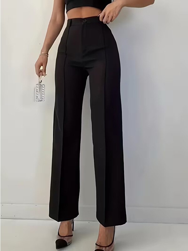 Jane's Bordo Renk Yüksek Bel Maskülen Kesim Kumaş Pantolon