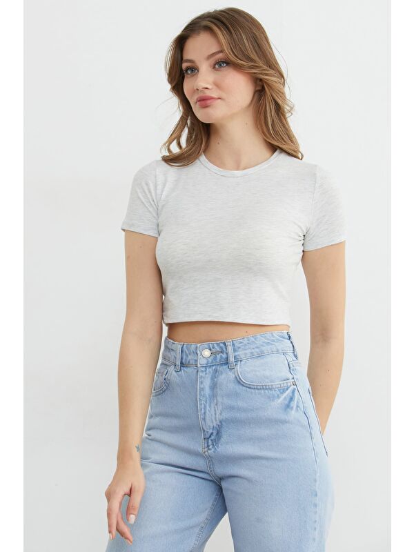 Fullamoda Basic Bisiklet Yaka Crop Tişört