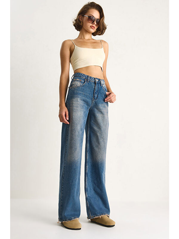 SHADE Kadın Yüksek Bel Soluk Efektli Bol Kesim Denim Pantolon
