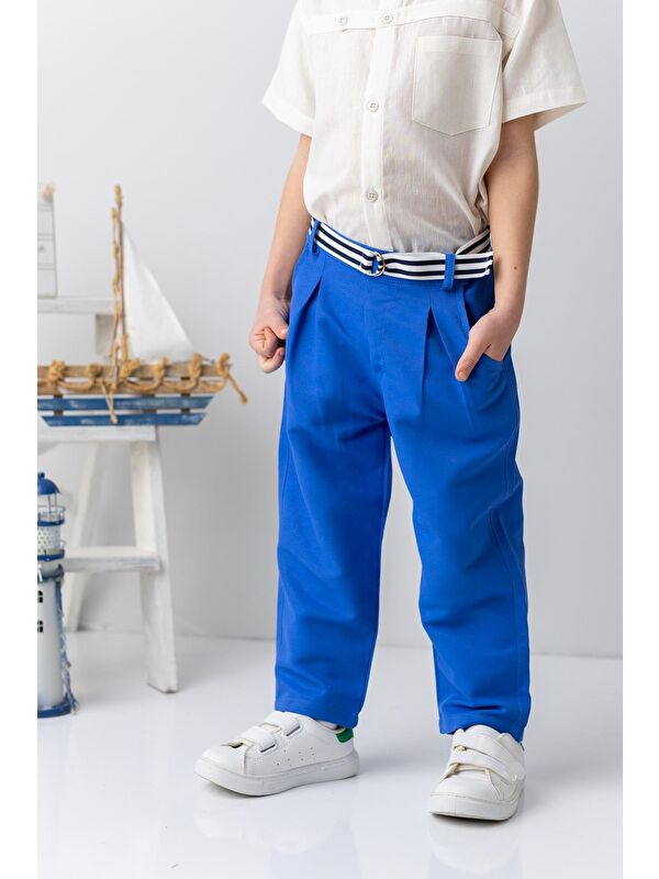 MİNİNİO Erkek Çocuk Kemerli Gabardin Pantolon - Sax