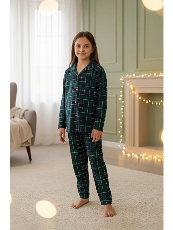 Fullamoda Ekose Desenli Süet Kız Çocuk Pijama Takımı