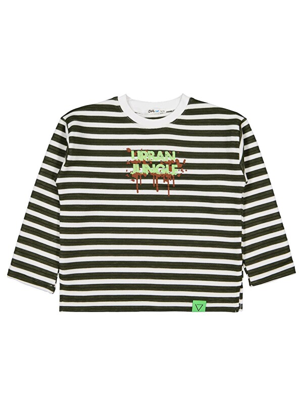 Civil Boys Urban Baskılı Çizgili 6-9 Yaş Sweatshirt - Yeşil