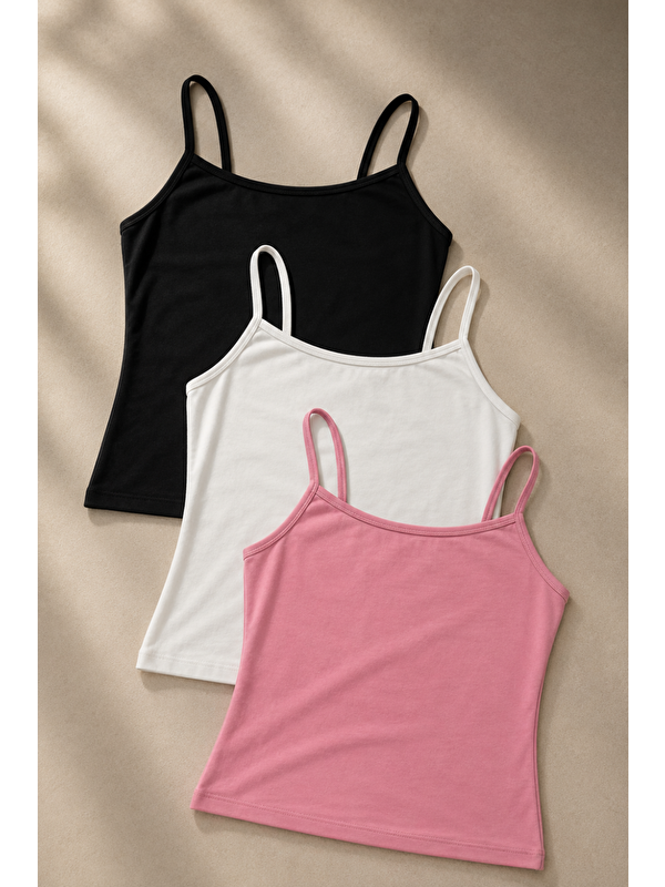 COMBINE Kadın Basic İnce Askılı Dar 3 Lü Crop Bluz