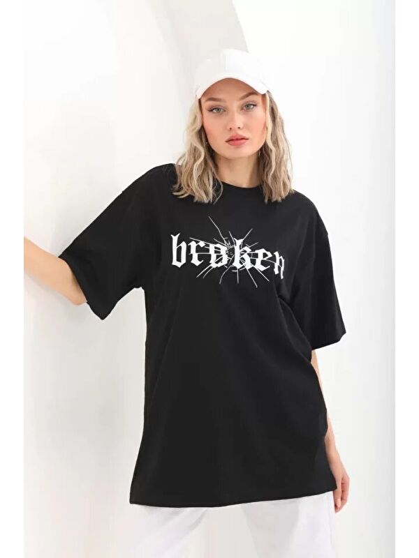 Jane's Unisex Baskılı Oversize T-Shirt - Siyah