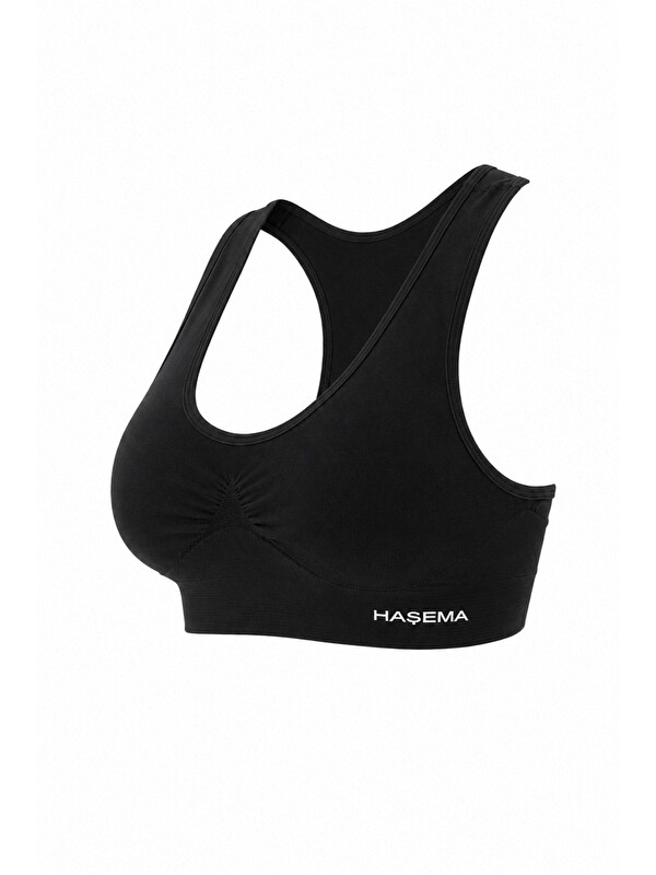 Haşema Çapraz Sırtlı Toparlayıcı Siyah Mayo İçi Spor Büstiyer 6072