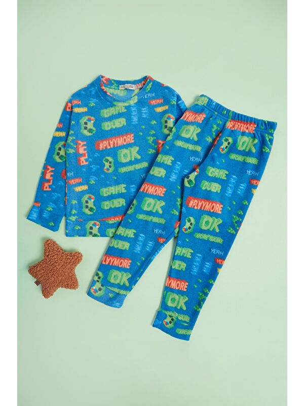 Fullamoda Ev Desenli Polar Unisex Çocuk Pijama Takımı