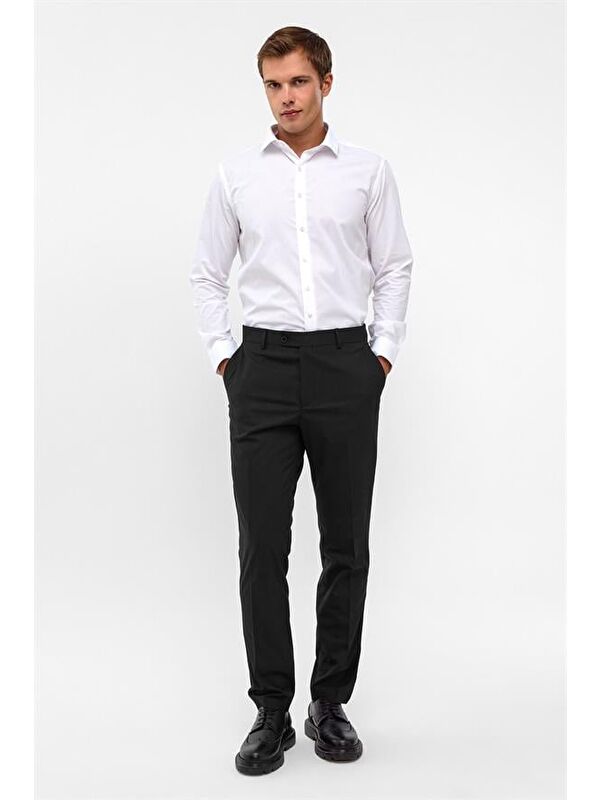 Süvari Siyah Slim Düz Pantolon