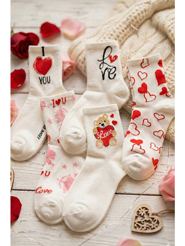 BGK 5 Çift Kadın Love Ayı Desenli Çorap