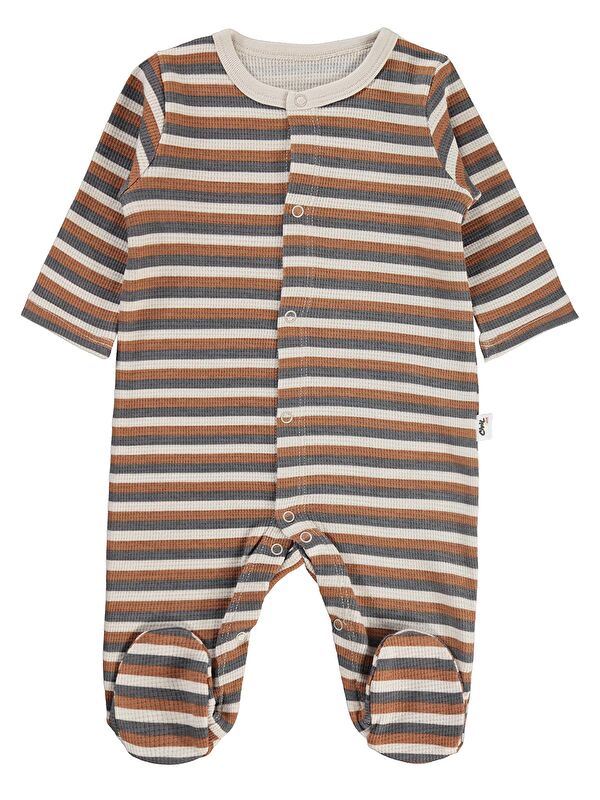 Civil Baby Çizgi 1-9 Ay Tulum - Bej 1-3 Ay