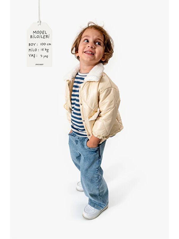 Jikko Baby Çizgili Sweatshirt ve Kapitone Montlu 3’lü Bebek Takımı 8171