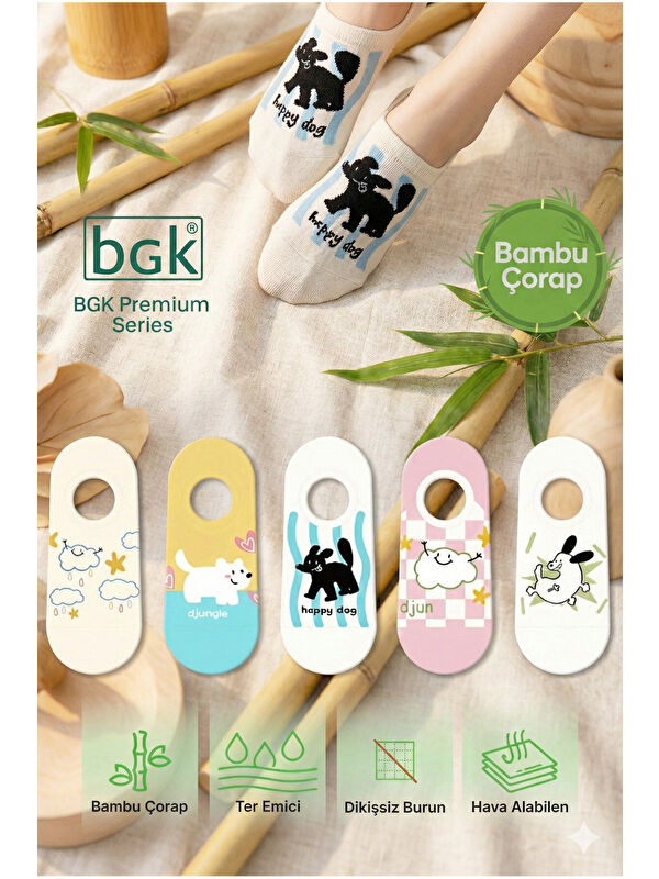 BGK 5 Çift Bambu Desenli Kadın Babet Çorap (Dikişsiz) Premium