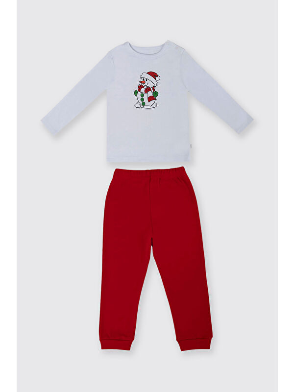 Panço Yenidoğan Kardan Adam Baskılı Kırmızı Pijama Takımı