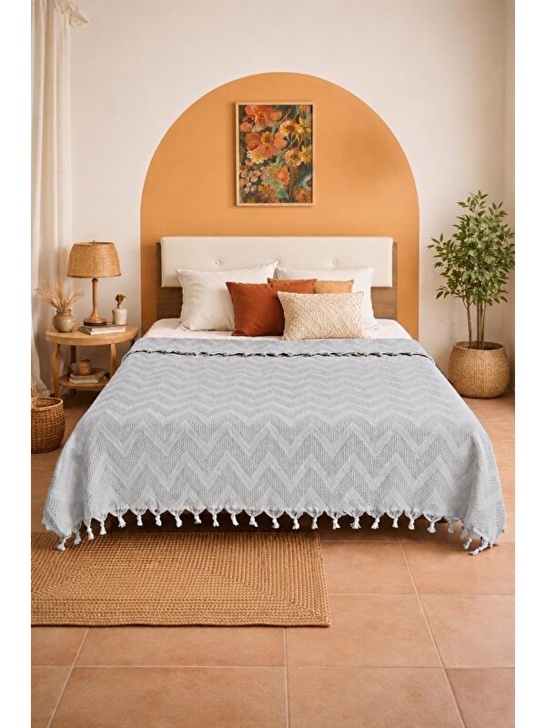 Çeyiz Diyarı Elit Jakarlı Çift Kişilik Tek Pike 200x230 cm Gri
