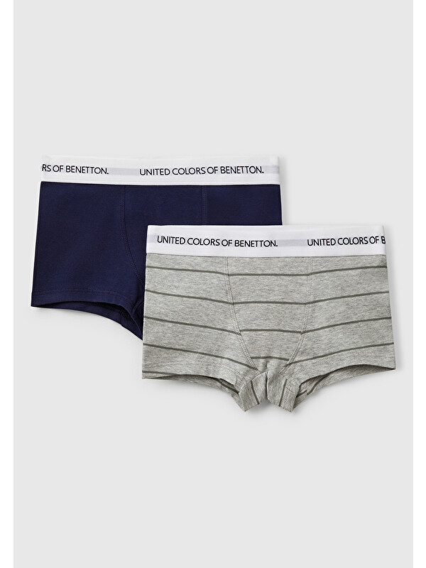 United Colors Of Benetton Erkek Çocuk Gri Mix Beli Logo Bantlı 2'li Boxer Seti