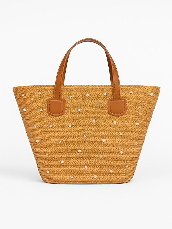 Luminos Butik Camel Taşlı Hasır Çanta  CNT2006