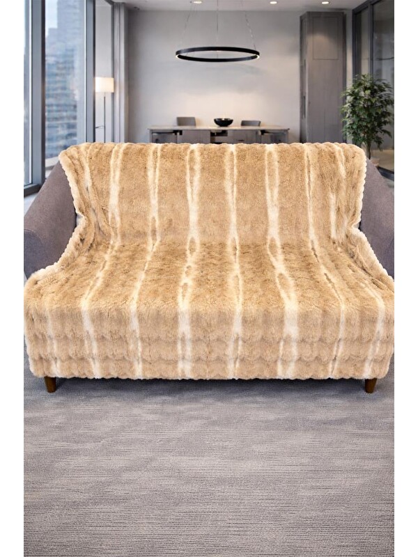 Çeyiz Diyarı Su Yolu Tavşan Tüyü Kaymaz Tabanlı Koltuk Örtüsü 170x215 Cm Kahve