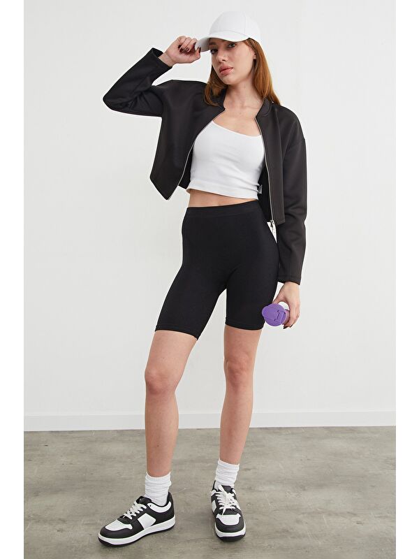 Fullamoda Fermuarlı Hakim Yaka Crop Spor Ceket