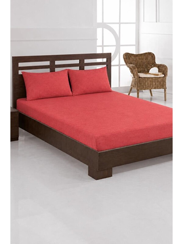 Çeyiz Diyarı Penye Çift Kişilik 180x200 cm Lastikli Çarşaf Kiremit