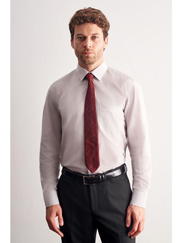İMZA Taş Rengi Sert Yaka Uzun Kol Easy To Iron Comfort Fit Pamuklu Gömlek 1004255300