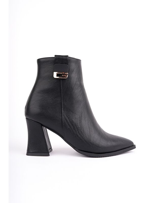 LUXERA Sivri Burun Toka Detaylı Fermuarlı Kalın Topuklu Kadın Bot - Görsel 2