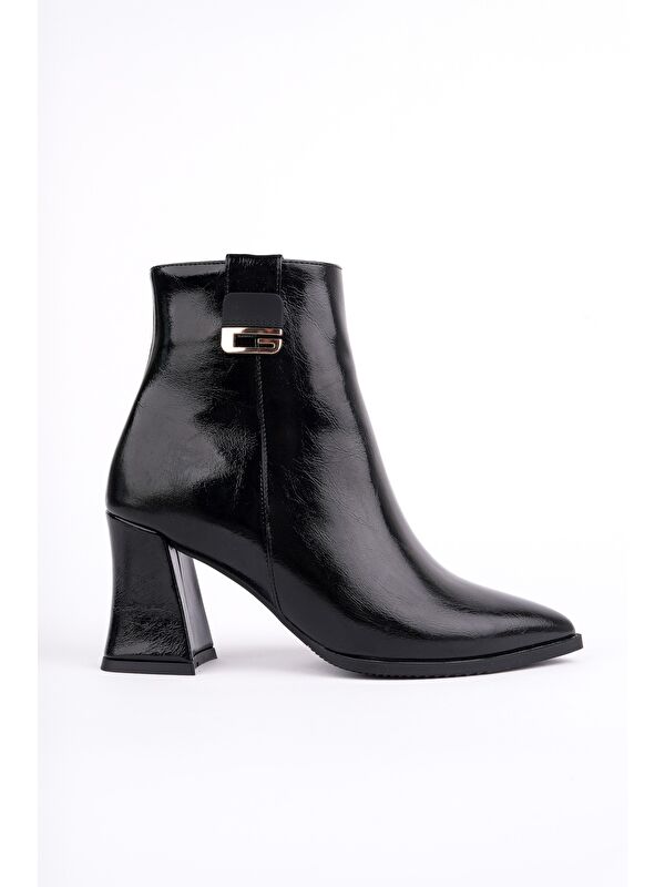 LUXERA Sivri Burun Toka Detaylı Fermuarlı Kalın Topuklu Kadın Bot - Görsel 2