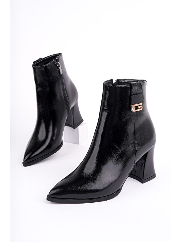 LUXERA Sivri Burun Toka Detaylı Fermuarlı Kalın Topuklu Kadın Bot - Görsel 3