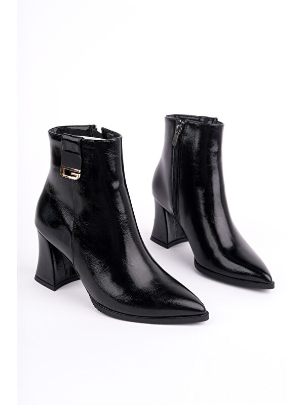 LUXERA Sivri Burun Toka Detaylı Fermuarlı Kalın Topuklu Kadın Bot - Görsel 4