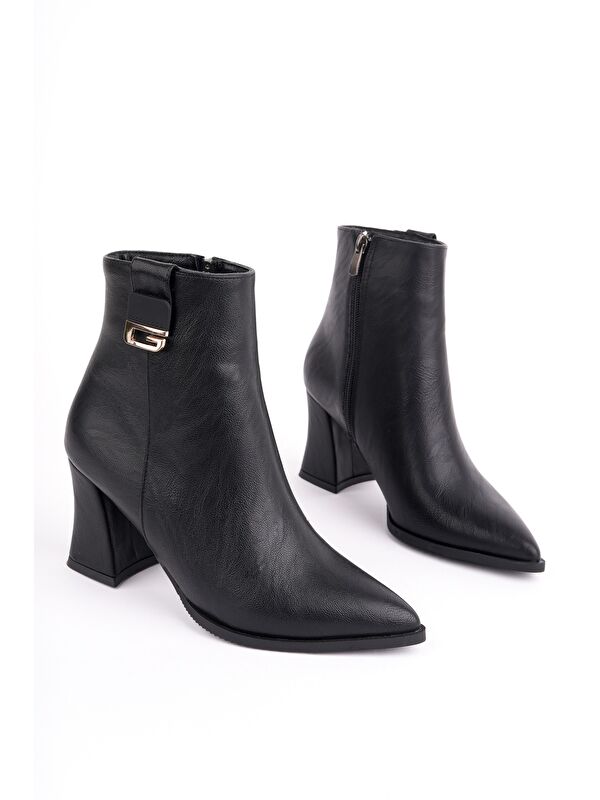 LUXERA Sivri Burun Toka Detaylı Fermuarlı Kalın Topuklu Kadın Bot - Görsel 4