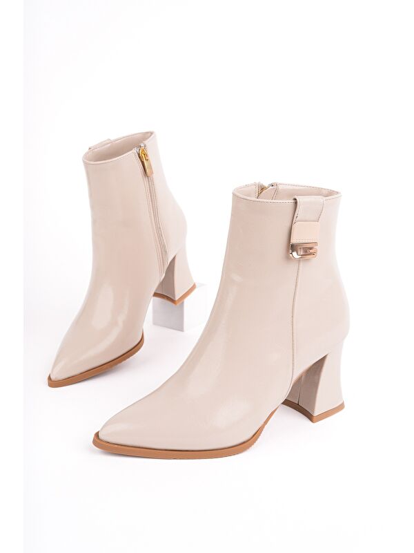 LUXERA Sivri Burun Toka Detaylı Fermuarlı Kalın Topuklu Kadın Bot - Görsel 3