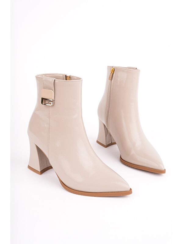 LUXERA Sivri Burun Toka Detaylı Fermuarlı Kalın Topuklu Kadın Bot - Görsel 4