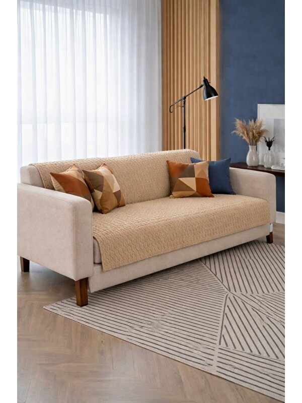 Çeyiz Diyarı Liva Pelüş Kaymaz Tabanlı Koltuk Örtüsü 170x215 Cm Bej