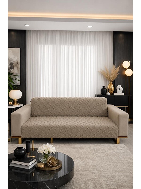 Çeyiz Diyarı Pondü 170x210 cm Kaymaz Taban Koltuk Örtüsü Vizon