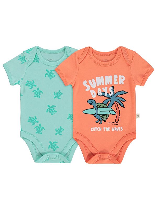 Civil Baby Kaplumbağa Baskılı 2'li Set 3-18 Ay Çıtçıtlı Badi - Mercan-Mint