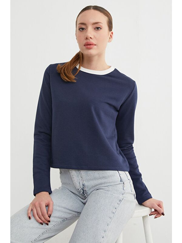 Fullamoda 3 İplik Şardonsuz Yakası Ribanalı Sweatshirt