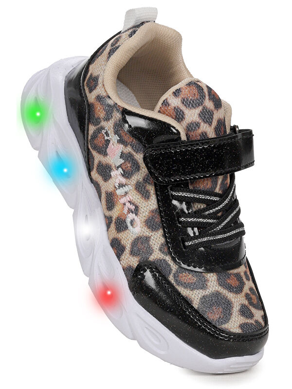 Teno Leopar Desenli Cırtlı Işıklı Kız Çocuk Spor Ayakkabı - Görsel 2