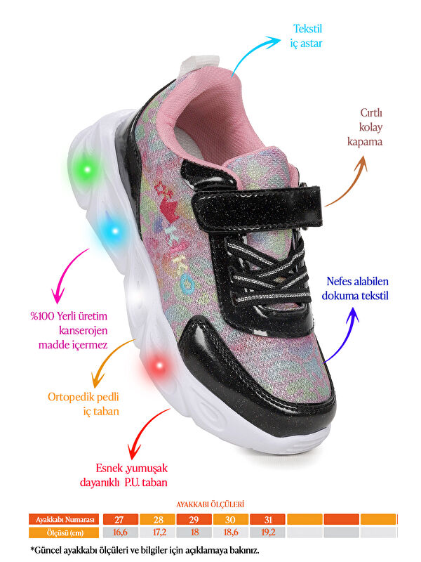 Teno Cırtlı Işıklı Kız Çocuk Spor Ayakkabı - Görsel 3