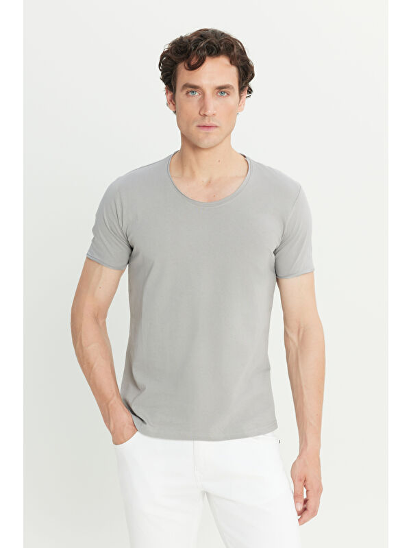 AC&Co / Altınyıldız Classics Erkek Gri Standart Fit Normal Kesim Bisiklet Yaka %100 Pamuk Kısa Kollu Tişört