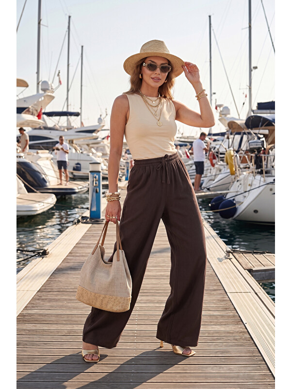 Lela Pamuklu Relaxed Fit Yüksek Bel Geniş Paça Pantolon 668YP5559