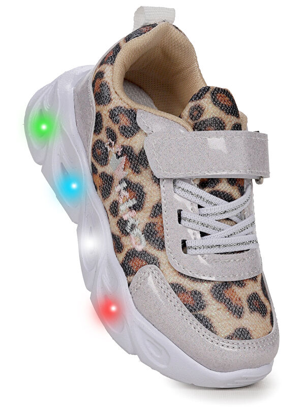 Teno Leopar Desenli Cırtlı Işıklı Kız Bebek Spor Ayakkabı - Görsel 2