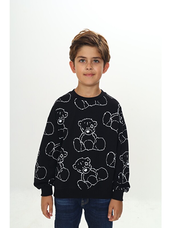 Toontoykids Erkek Çocuk Komple Ayı Baskılı Sweatshirt