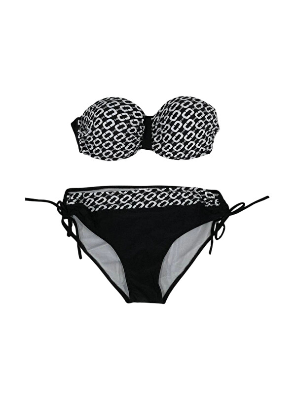 Hazelin Kadın Siyah Zincir Desenli Astarlı Bikini Takım HZL24S-LC206