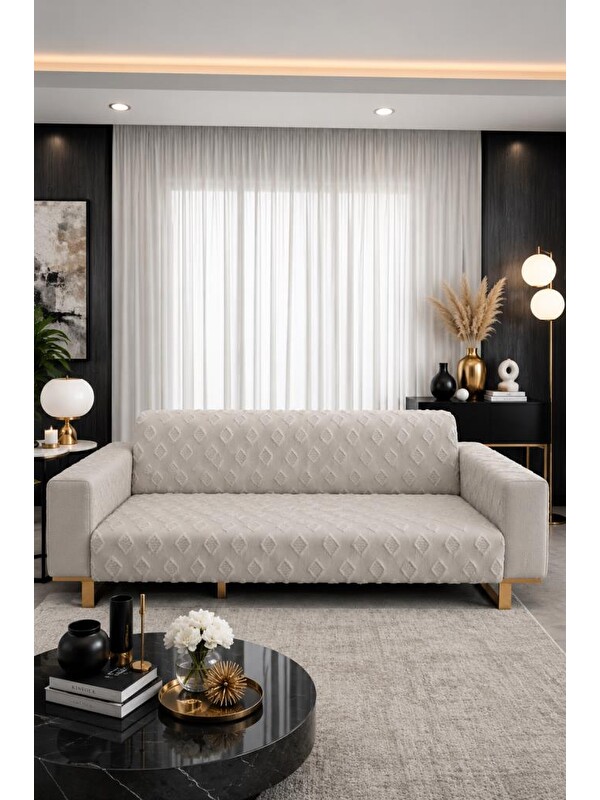 Çeyiz Diyarı Pondü 170x210 cm Kaymaz Taban Koltuk Örtüsü Taş