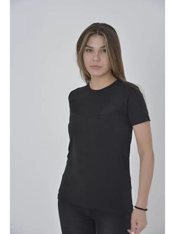 Jane's Gögüs Fileli Slim Fit T-shirt - Siyah