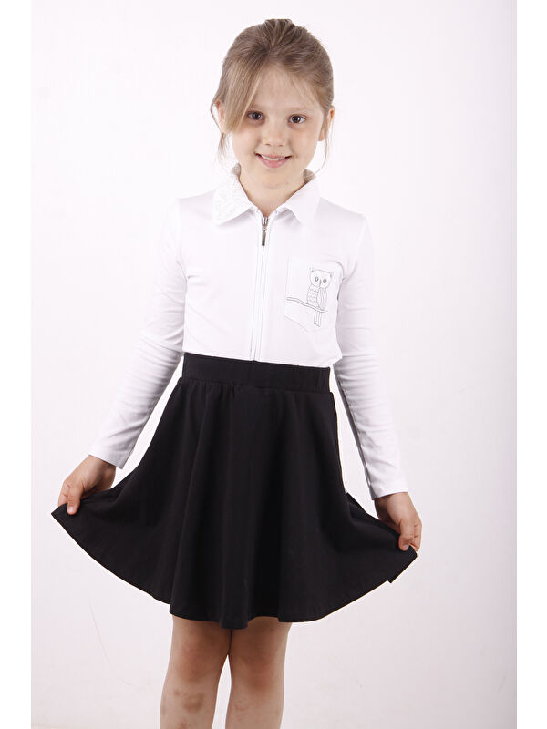 Toontoykids Kız Çocuk Cep Üstü Baykuş Nakışlı Fermuarlı Tişört