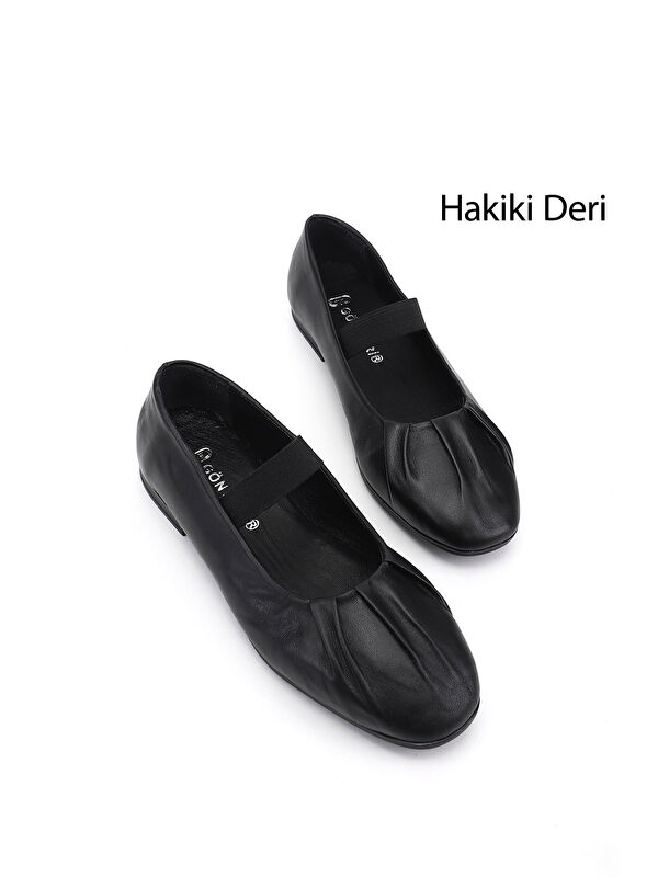 GÖNDERİ(R) Kadın SİYAH Mary Jane Hakiki Deri Babet