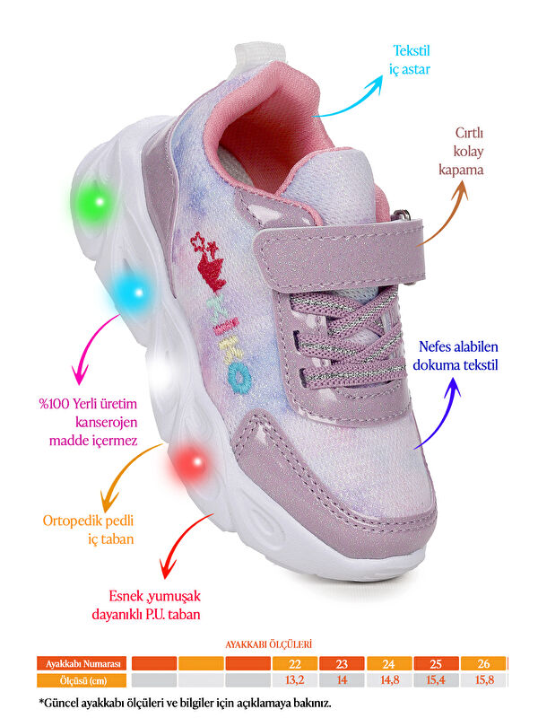 Teno Cırtlı Işıklı Kız Bebek Spor Ayakkabı - Görsel 3